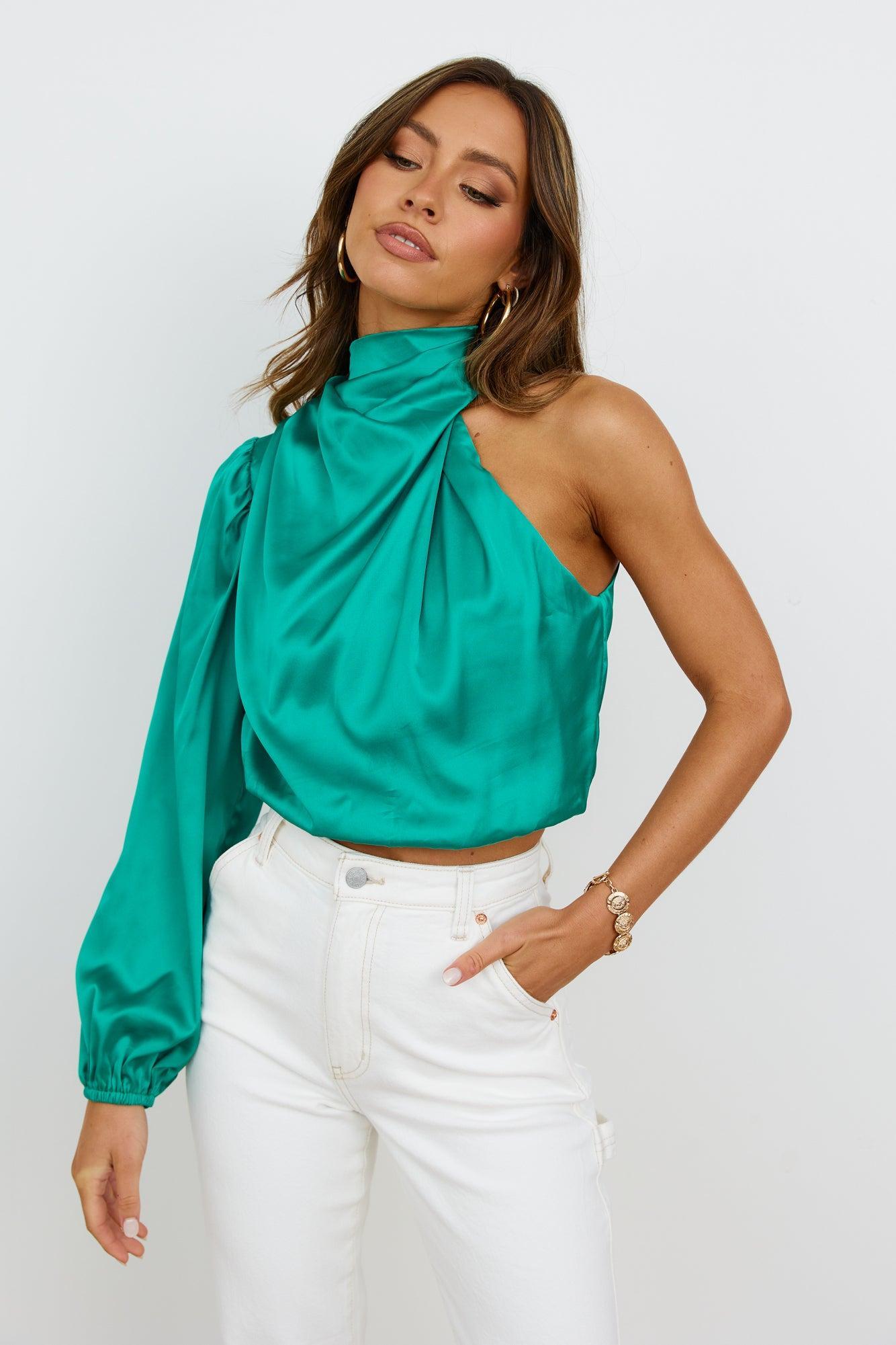 Love Deborah Satin Crop Top Green Product Image