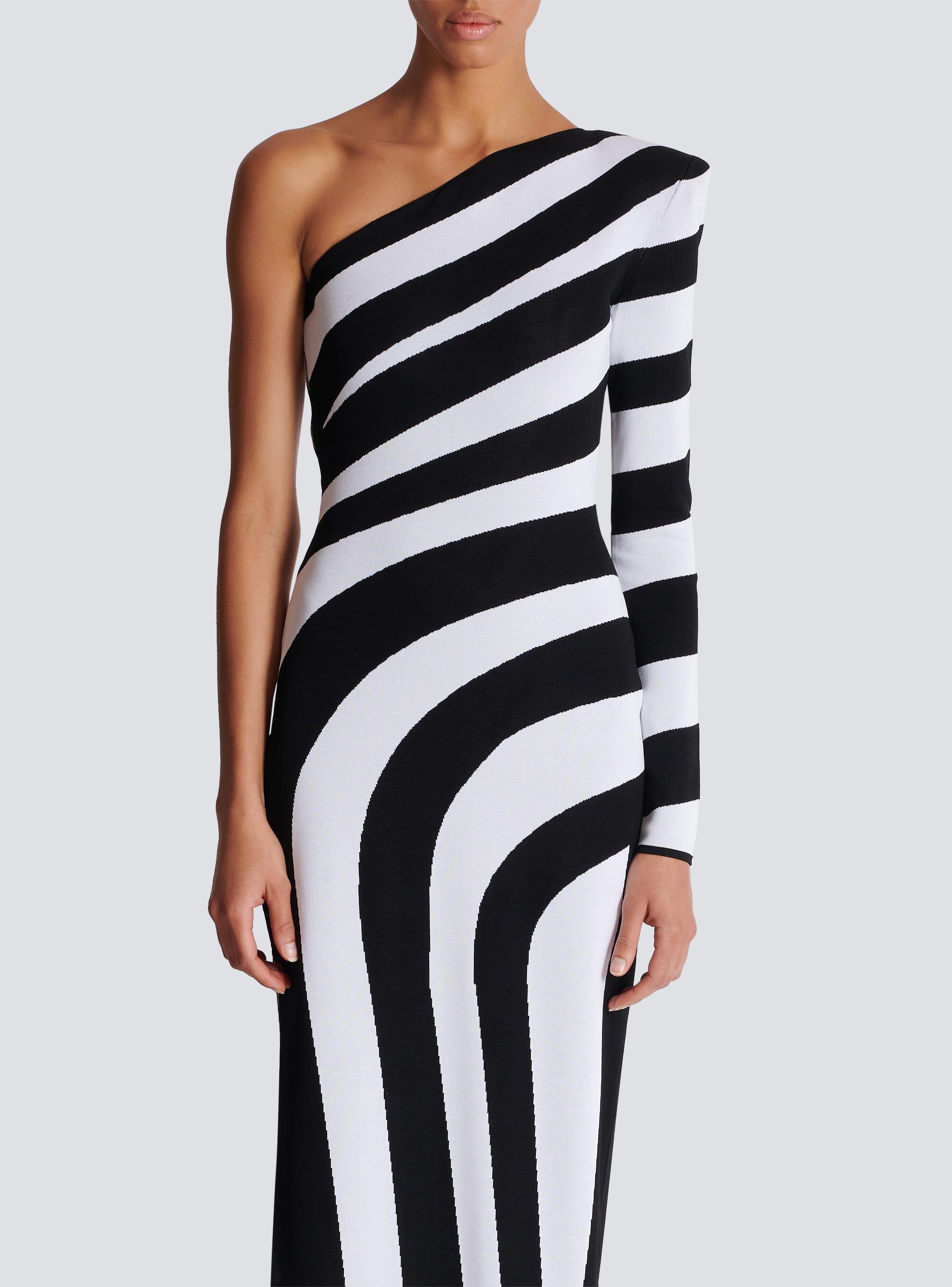 Long asymmetrical striped knit dress Product Image