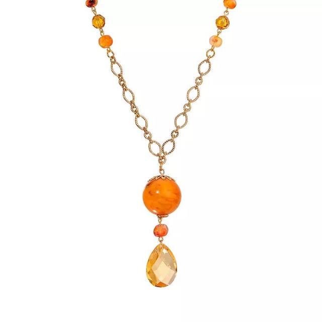 1928 Gold Tone Simulated Amber Glass Bead Y-Necklace, Womens, Brown Product Image