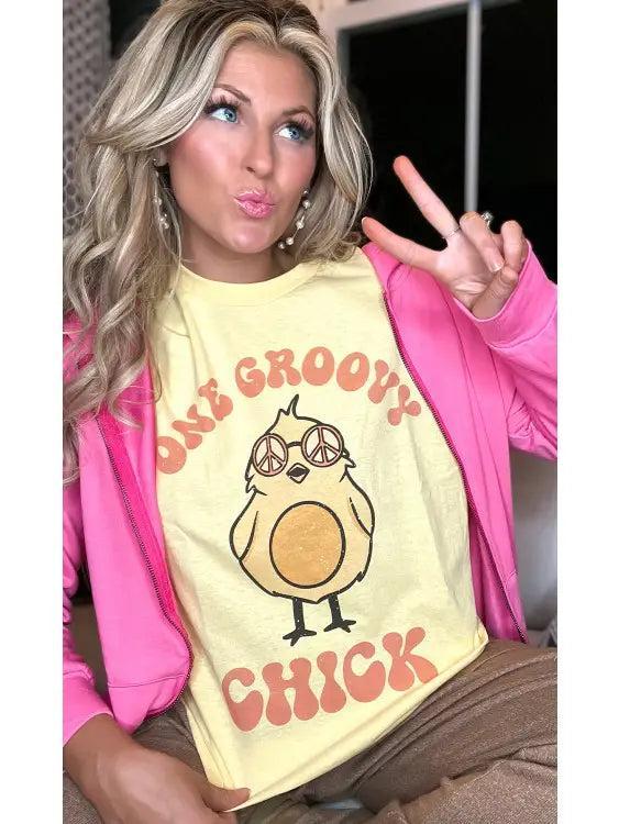 Yellow  One Groovy Chick Graphic T-Shirt Female Product Image