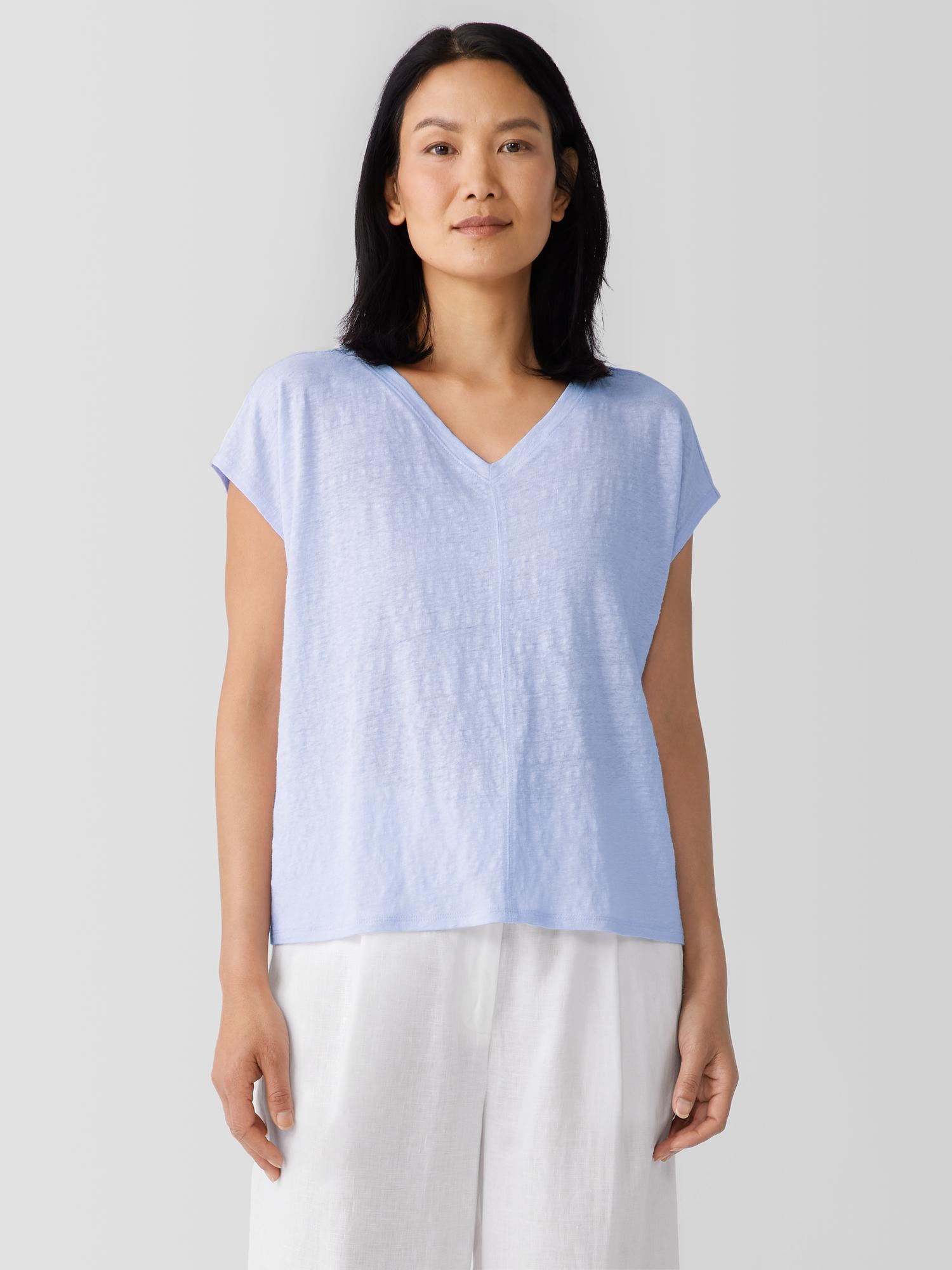 EILEEN FISHER Organic Linen Jersey V-Neck Teefemale Product Image