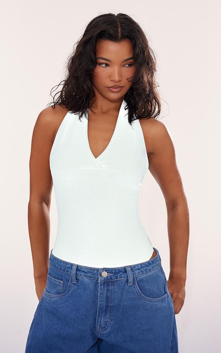 White Modal Cotton Halter Bodysuit Product Image