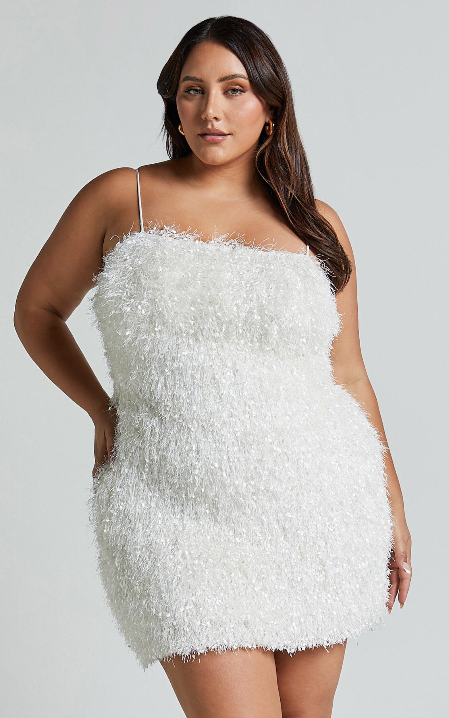 Reis Mini Dress - Textured Strapless Bodycon in White Product Image