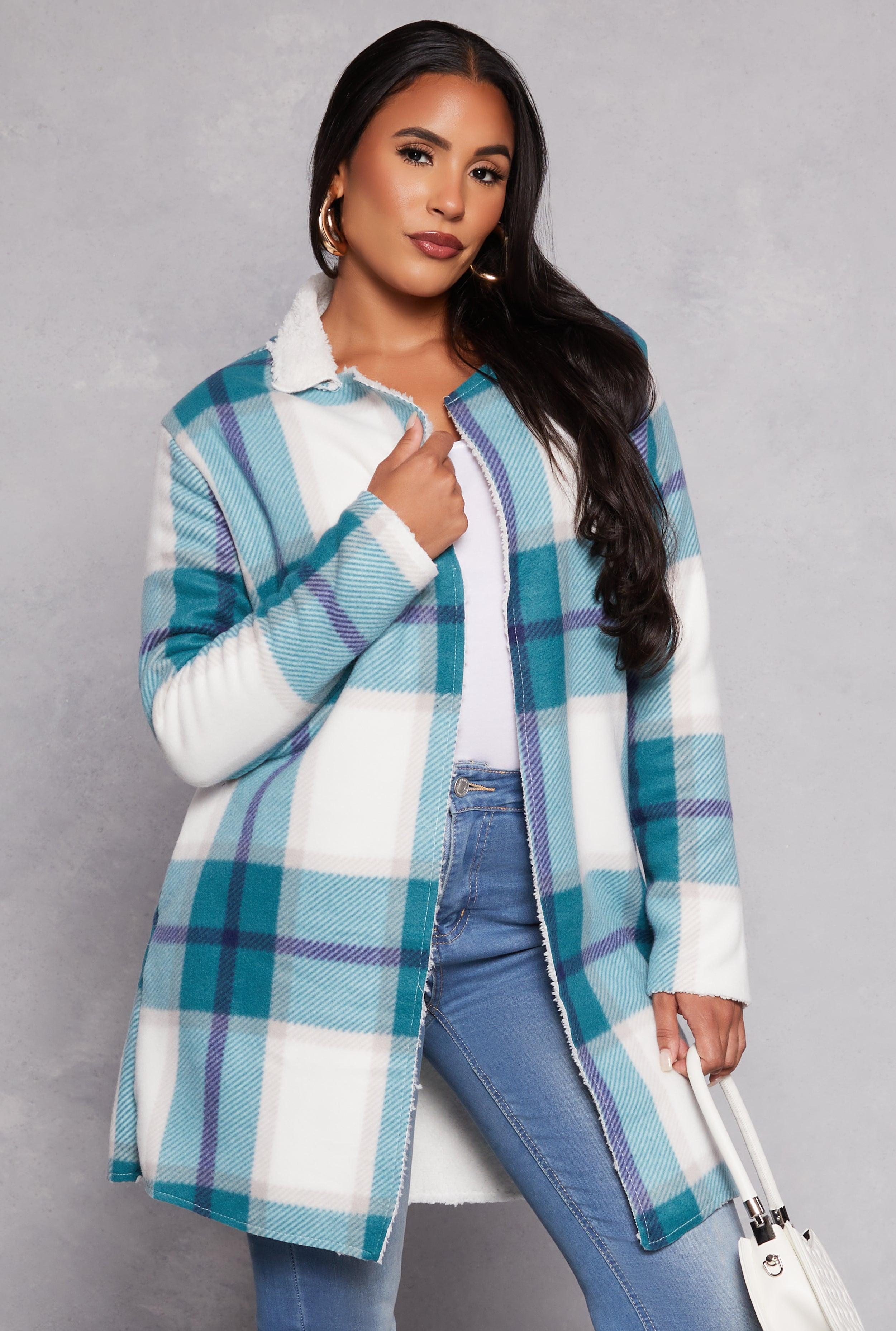 Womens Plaid Open Front Coat Product Image