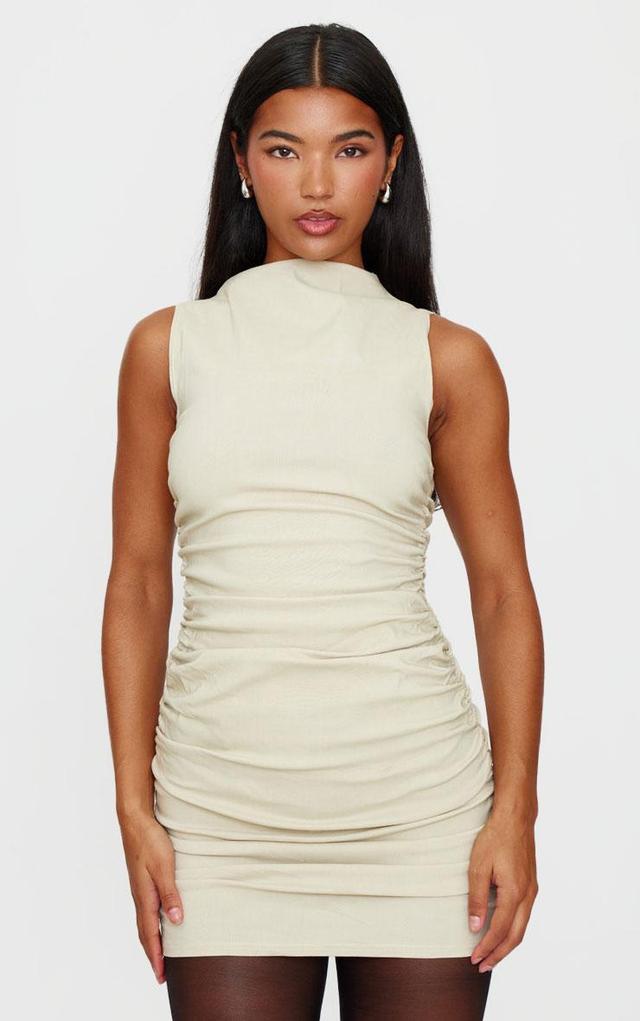 Stone High Neck Ruched Bodycon Dress Product Image