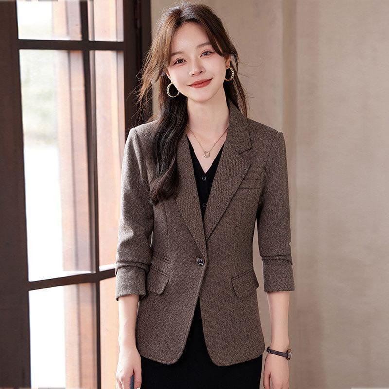 Lapel Collar Plain Single Breasted Blazer Product Image