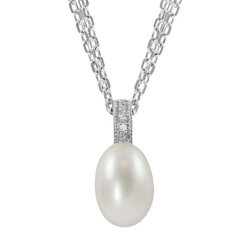 Sterling Silver Freshwater Cultured Pearl and Diamond Accent Pendant, Womens Product Image