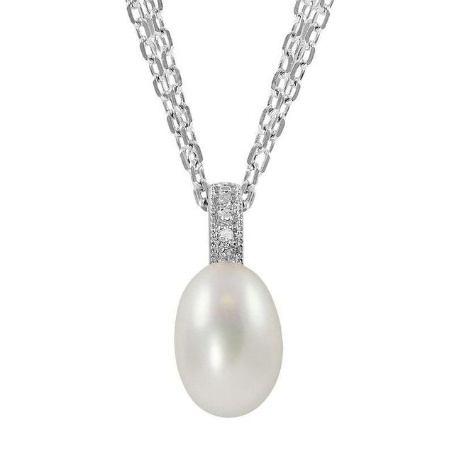 Sterling Silver Freshwater Cultured Pearl and Diamond Accent Pendant, Womens Product Image