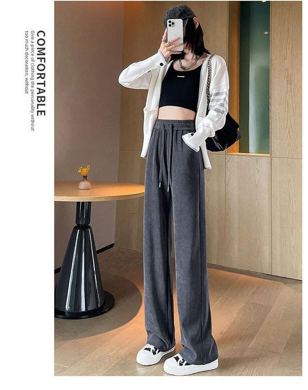 Drawstring Waist Plain Loose Fit Pants Product Image