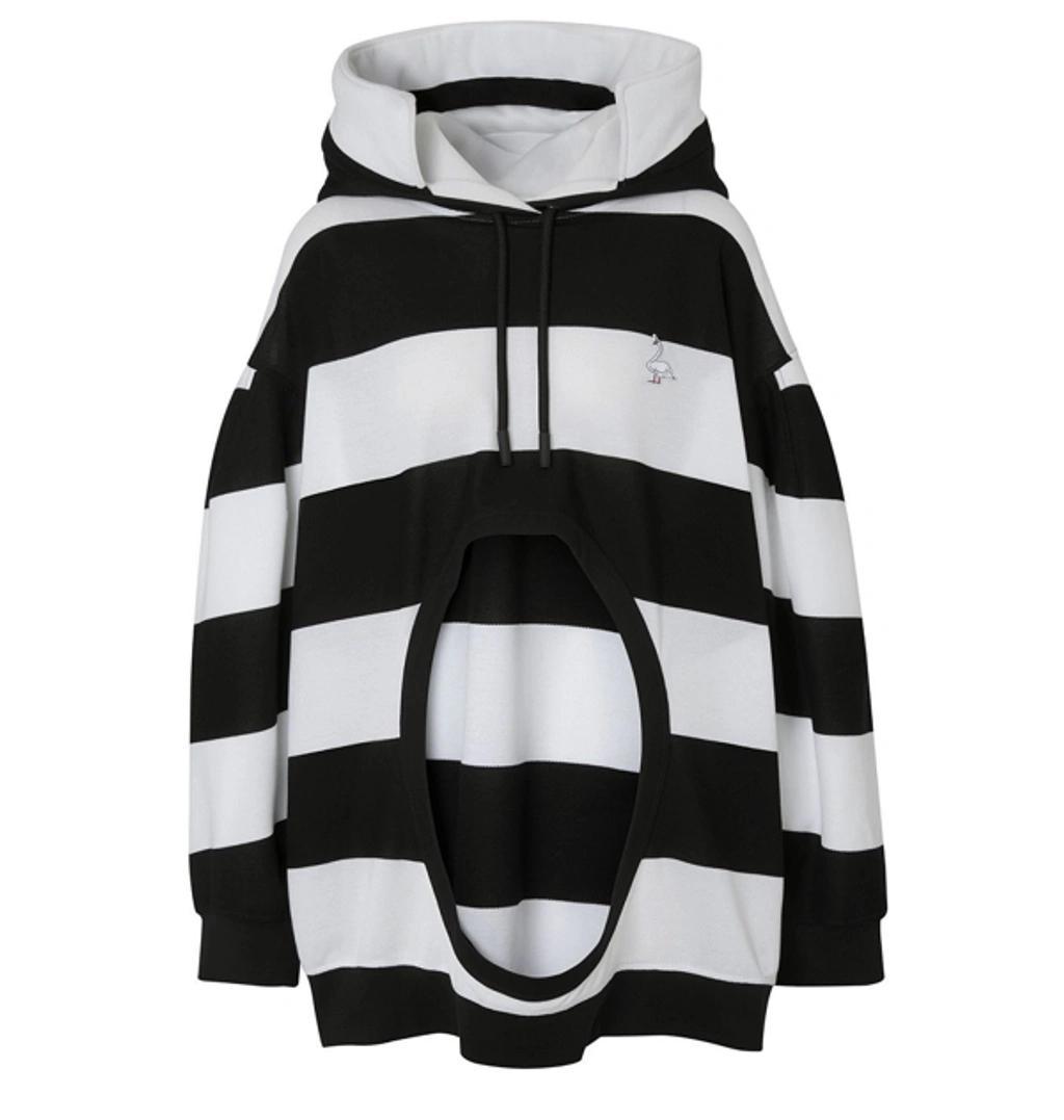 BURBERRY Cut-out Detail Striped Cotton Hoodie In Black Product Image