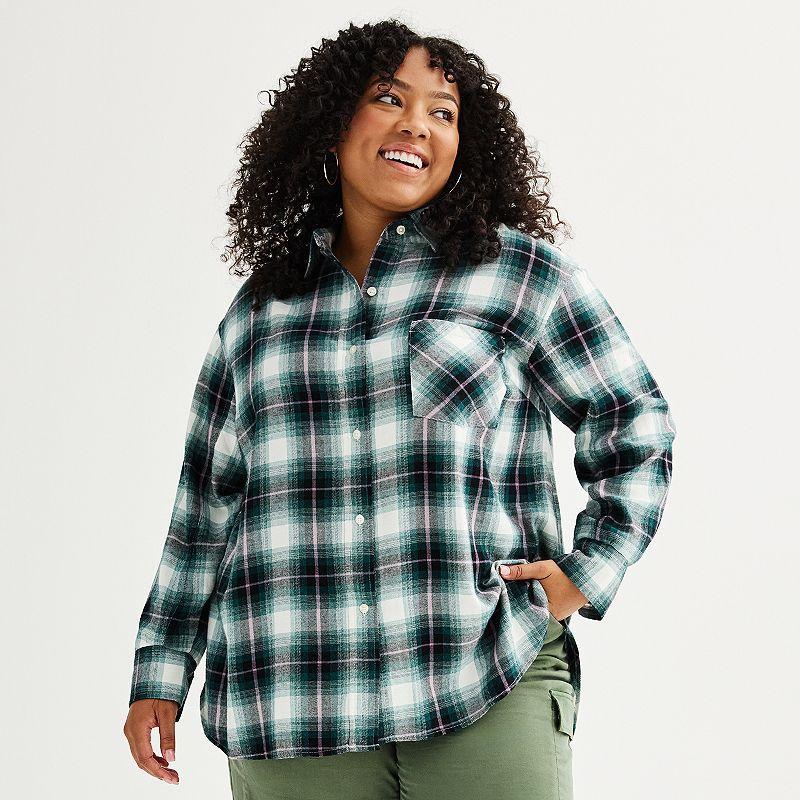 Plus Size Sonoma Goods For Life Oversized Boyfriend Flannel Shirt, Womens Product Image