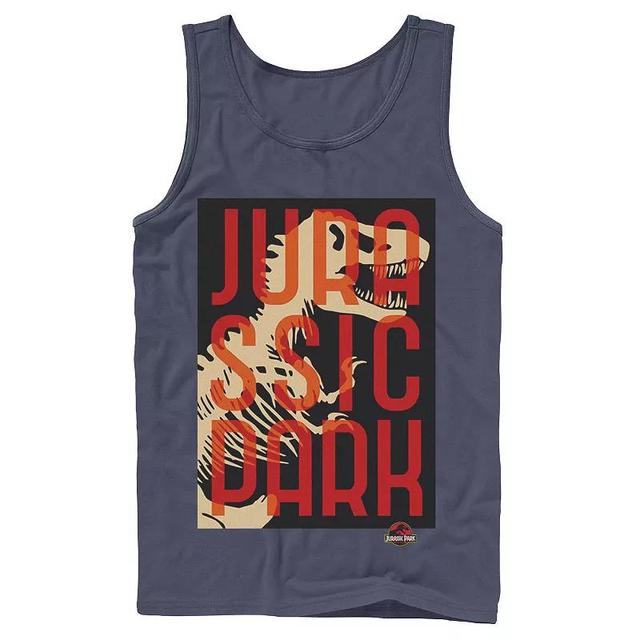 Mens Jurassic Park Split Typography T-Rex Bones Tank Top Blue Product Image