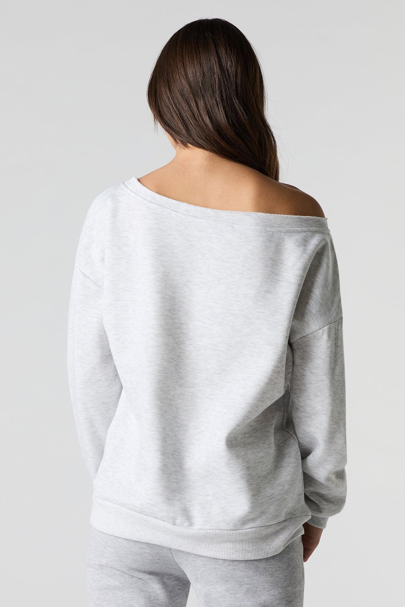 City Embroidered Off Shoulder Fleece Sweatshirt Female Product Image