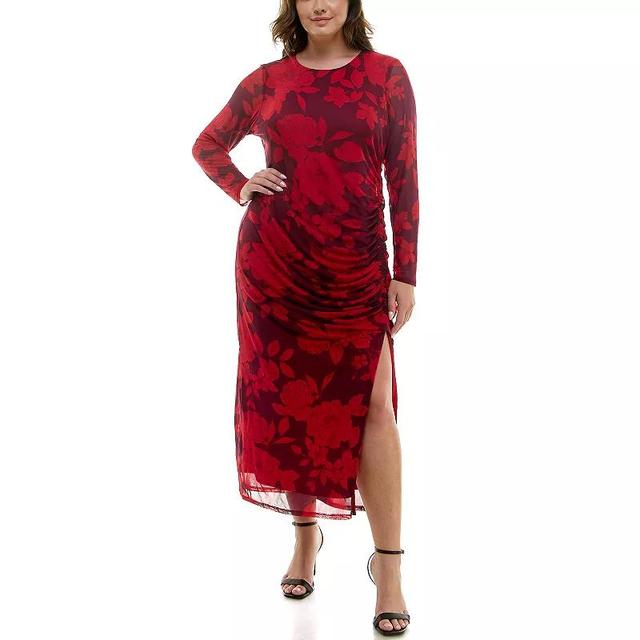 Plus Size Taylor Side Ruching Slit Bodycon Dress, Womens Purple Merlot Product Image