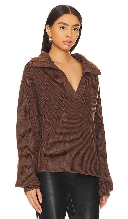 SNDYS Cleo Collared Sweater in Chocolate. - size XS (also in S) Product Image