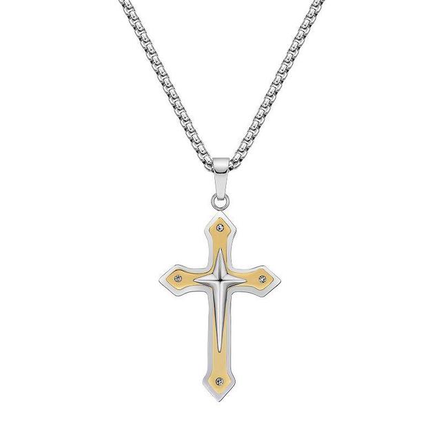 LYNX Mens Gold Tone Ion-Plated Stainless Steel Cross Pendant Necklace Multicolor Product Image