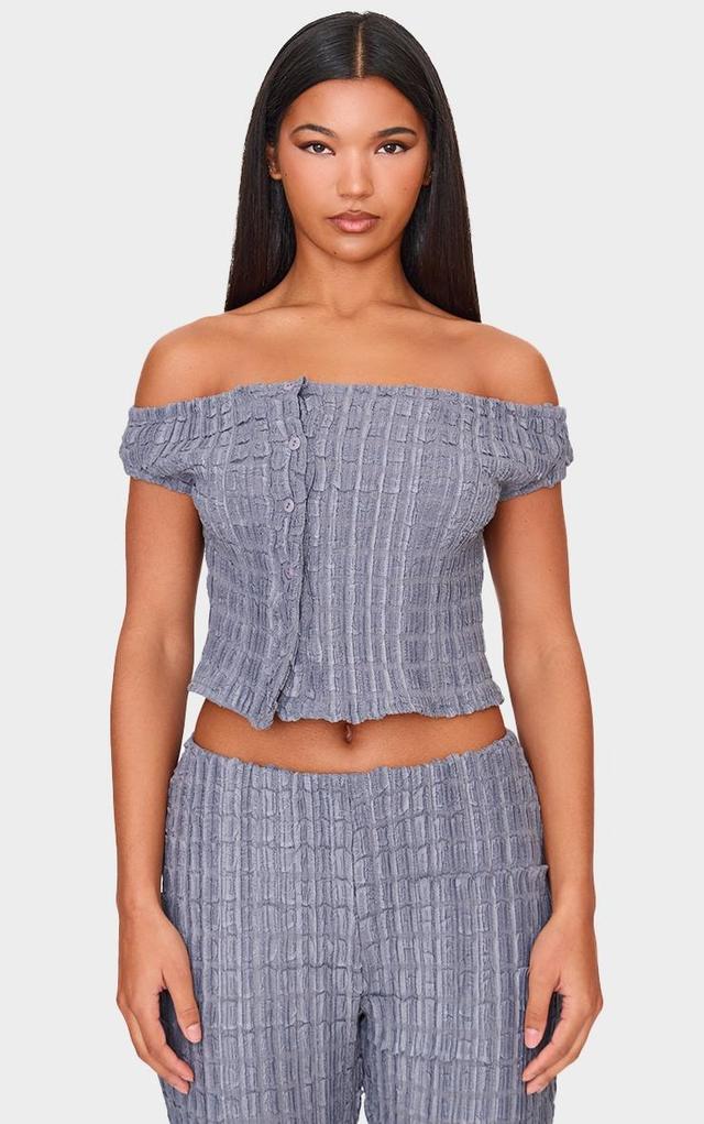 Charcoal Textured Off The Shoulder Button Long Top Product Image