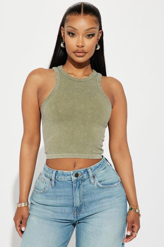 Whitney Washed Ribbed Top - Olive Product Image