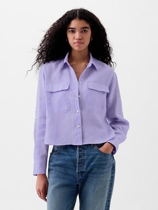 100% Linen Cropped Shirt Product Image