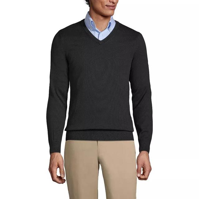 Lands End Mens School Uniform Cotton Modal Fine Gauge V-neck Sweater Product Image