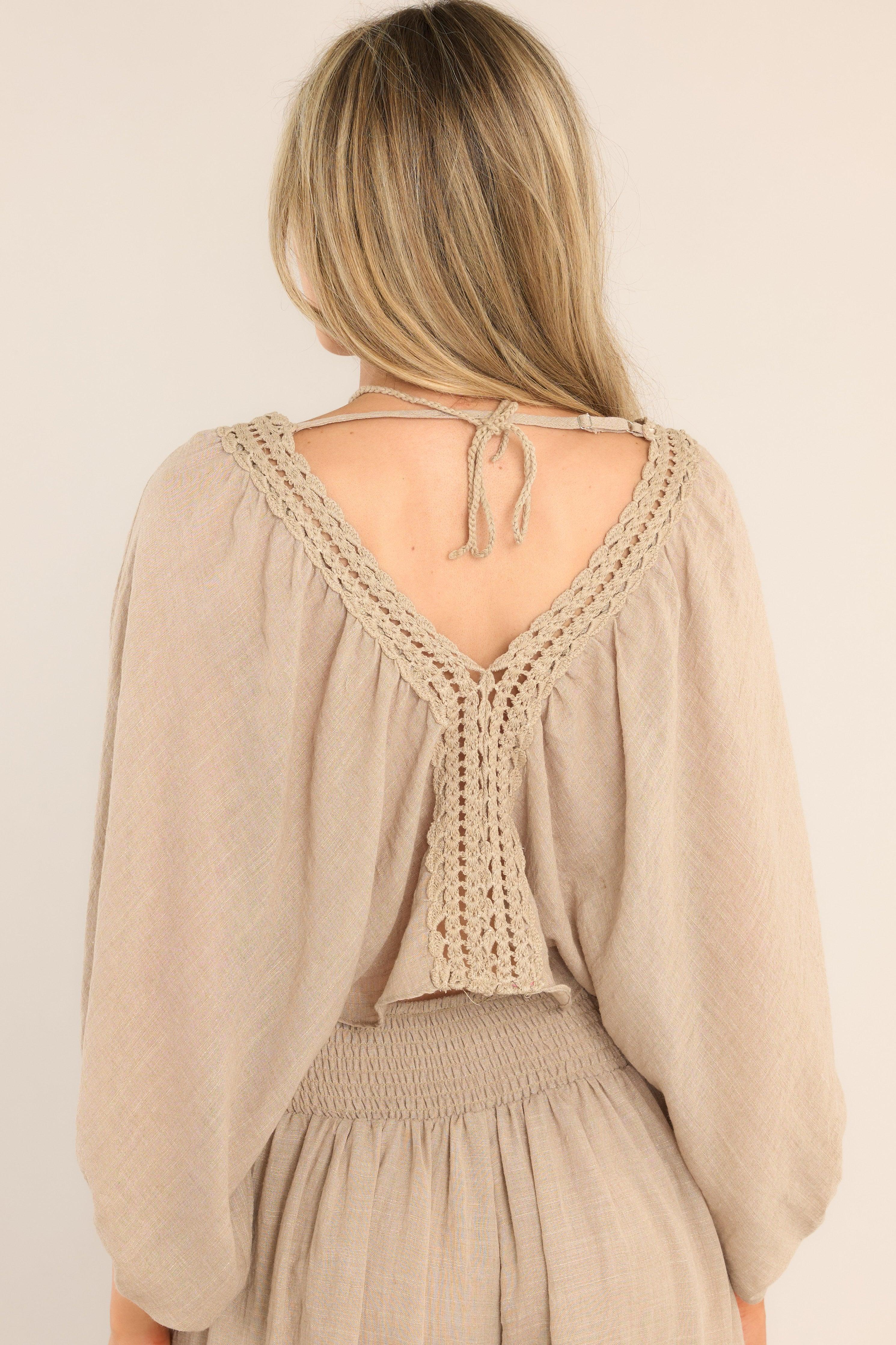 World Is Your Oyster Tan Crochet Top Product Image