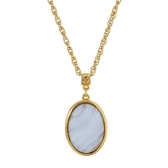 1928 Gold Tone Oval Pendant Necklace, Womens Blue Product Image