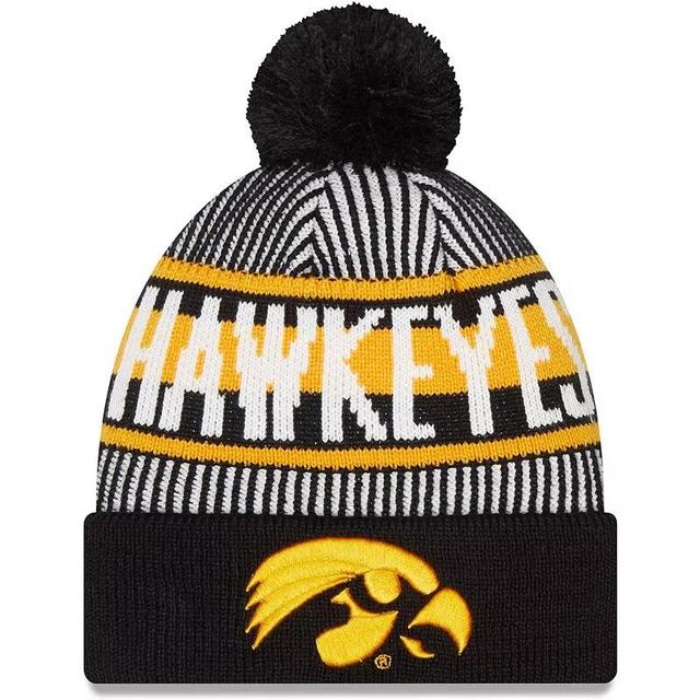 Mens New Era Iowa Hawkeyes Logo Striped Cuff Knit Hat with Pom Product Image