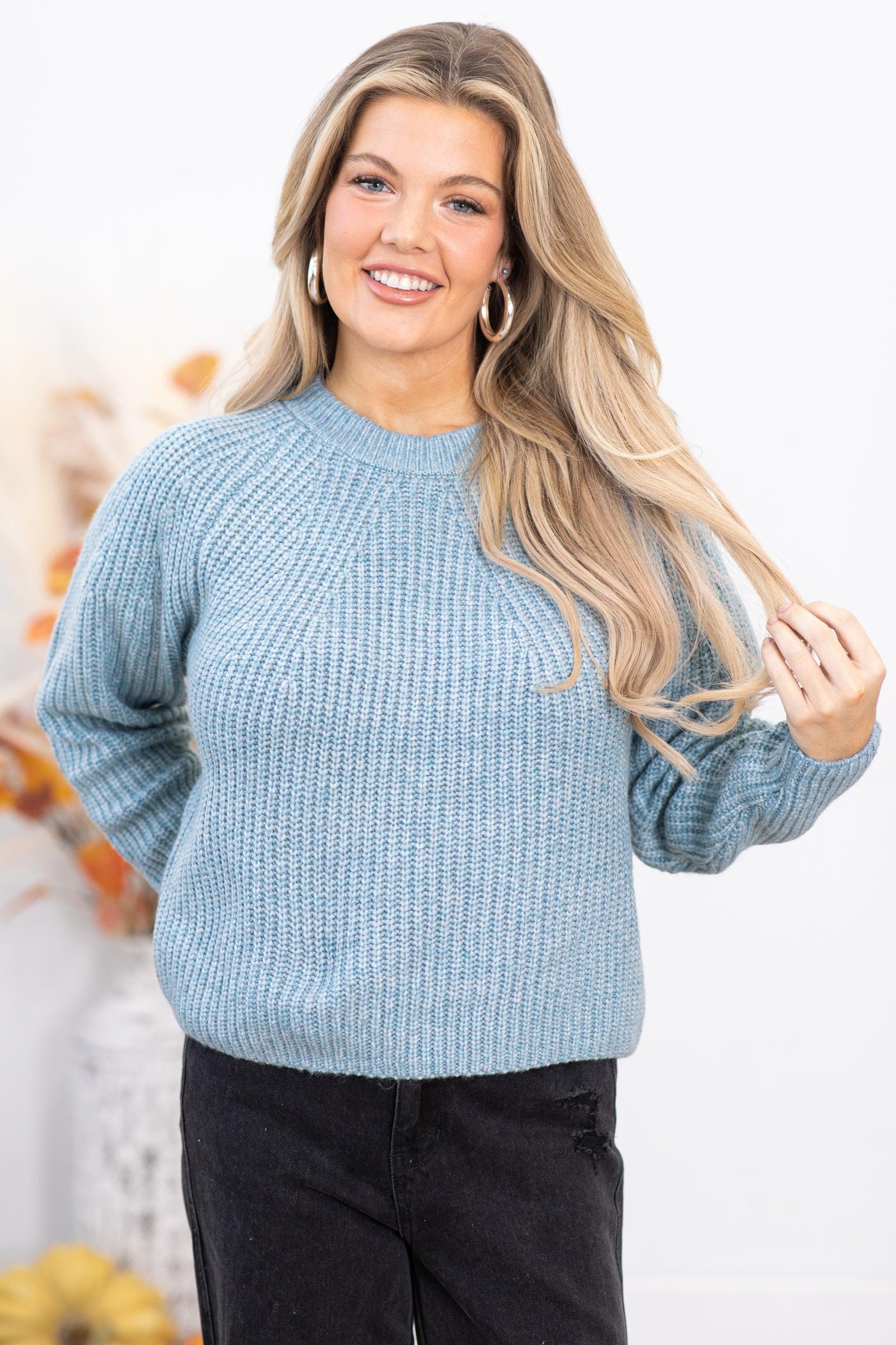 Dusty Blue Ribbed Round Neck Sweater product image