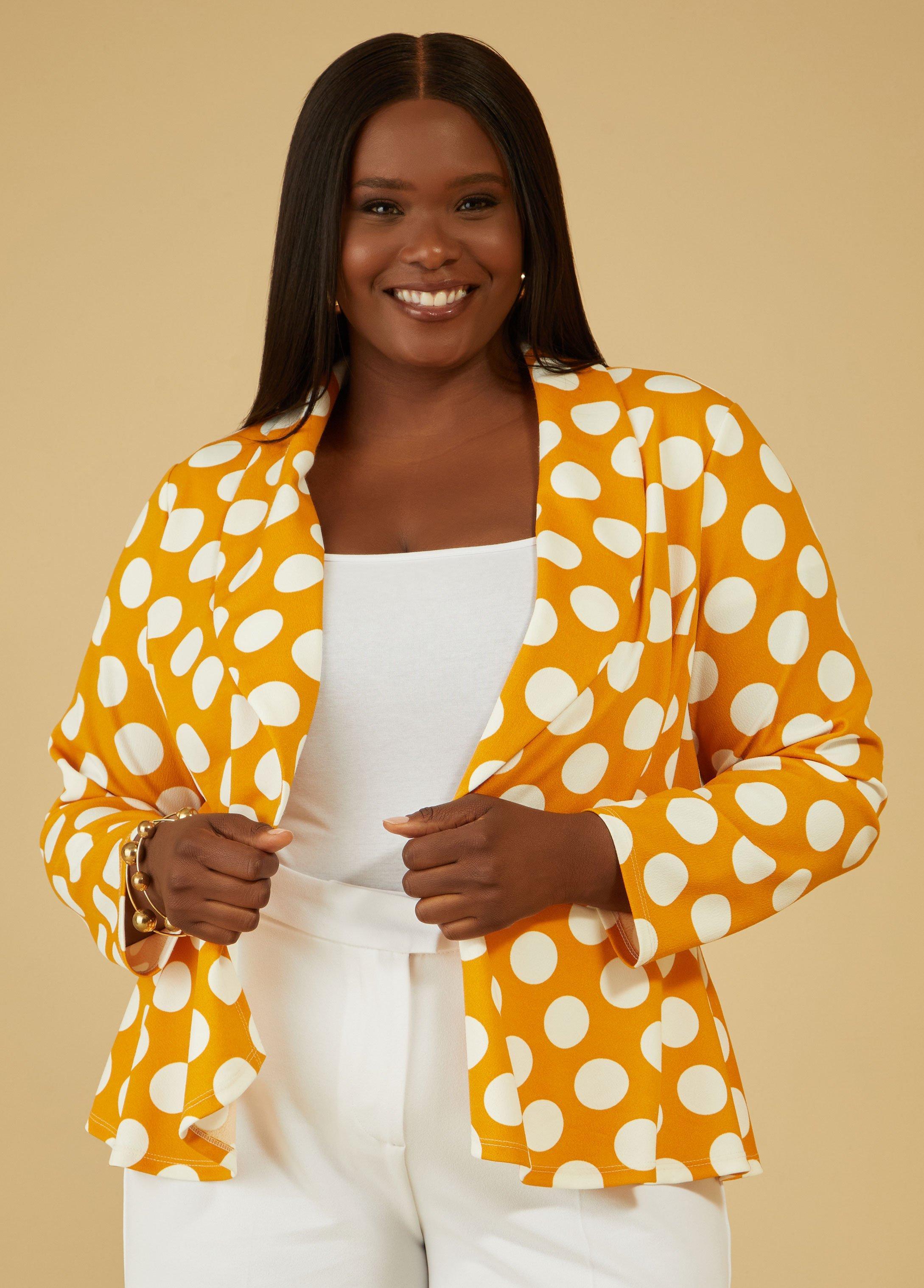 Plus Size Polka Dot Crepe Peplum Blazer Ashley Stewart Product Image