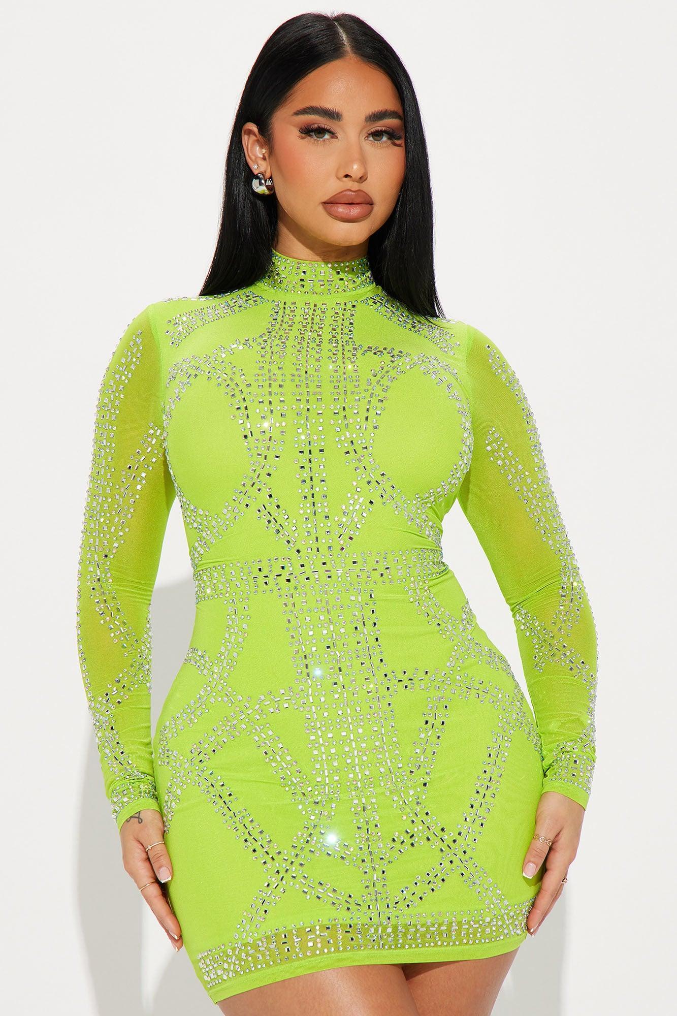 Brittney Embellished Mini Dress - Lime Product Image