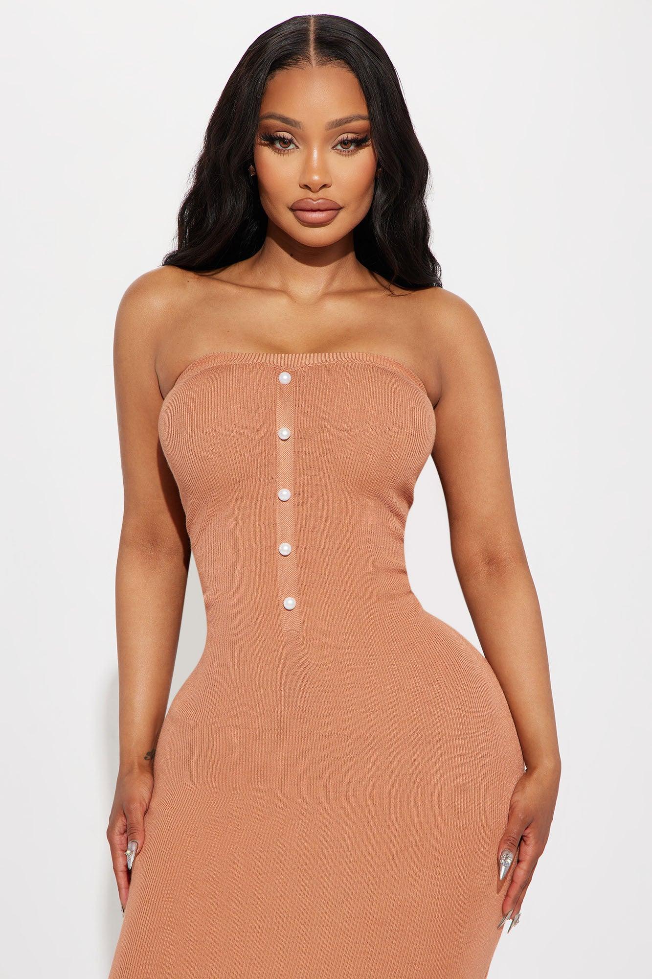 Pearl Sweater Midi Dress - Brown Product Image