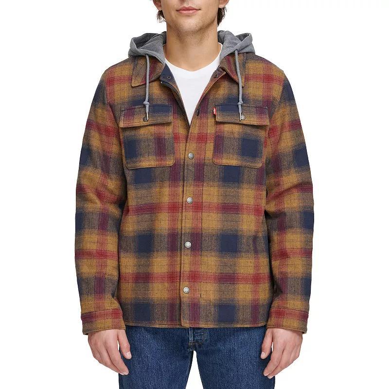 Mens Levis Plaid Fleece Hooded Shirt Jacket Product Image