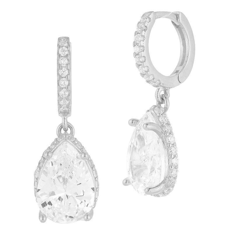 Sunkissed Sterling Cubic Zirconia Charm Huggie Hoop Earrings, Womens, Silver Tone Product Image