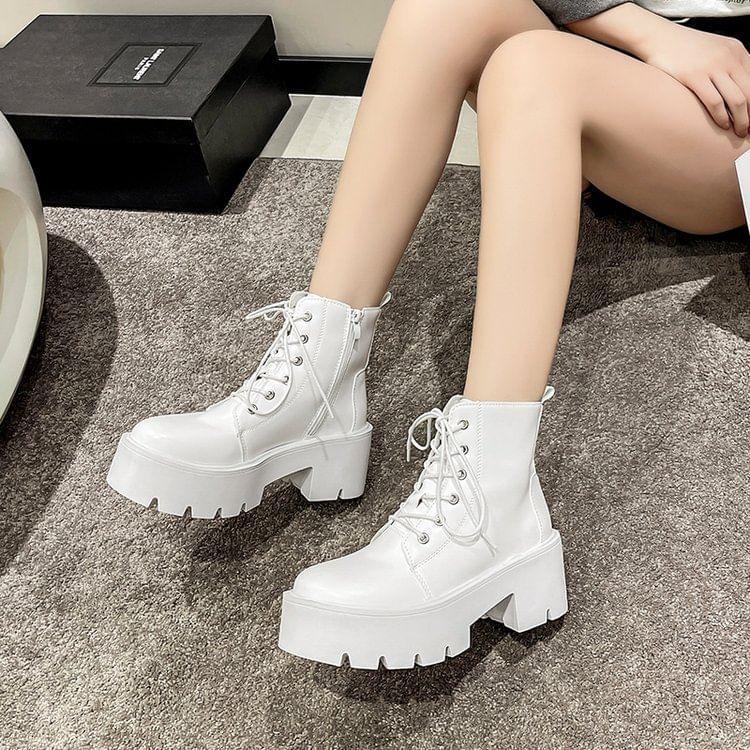 Faux Leather Platform Lace-Up Shoes product image