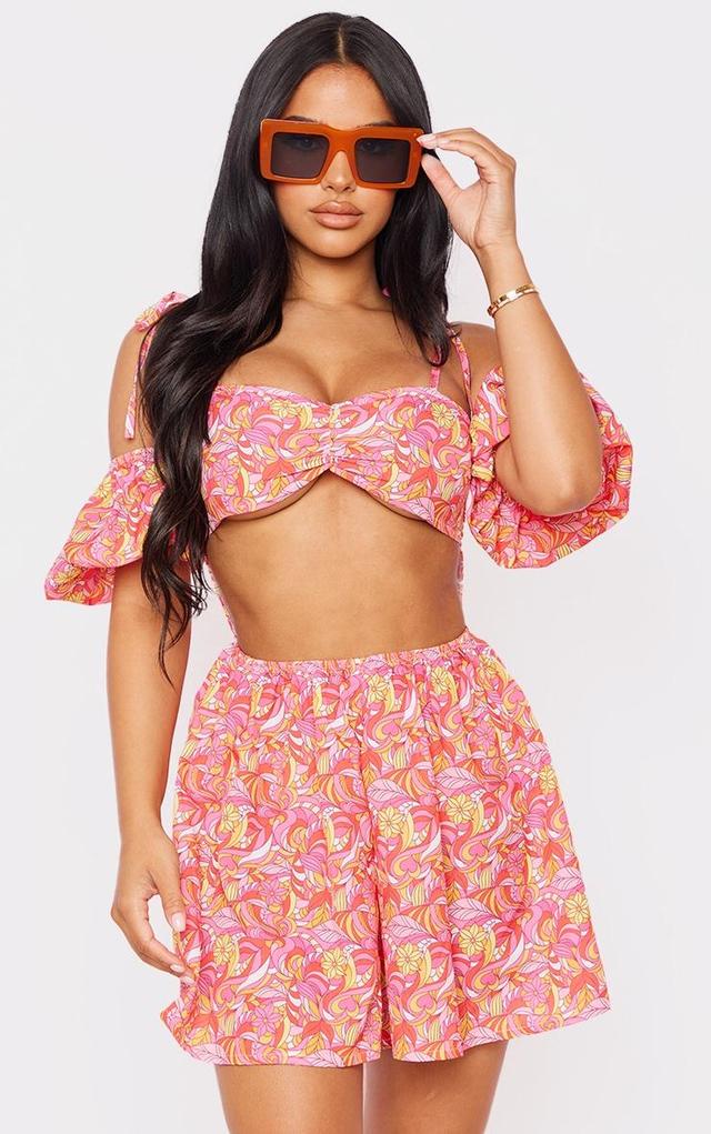 Petite Orange Floral Print Cut Out Romper Product Image