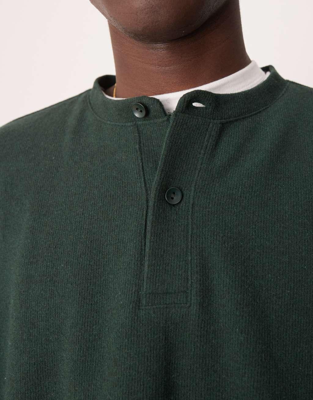 ASOS DESIGN super oversized cropped heavyweight rib henley sweater in dark green Product Image