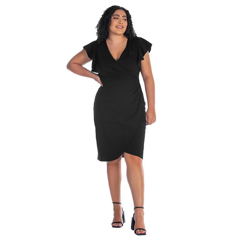 Plus Size 24Seven Comfort Ruffle Sleeve Knee Length Dress, Womens Black Product Image