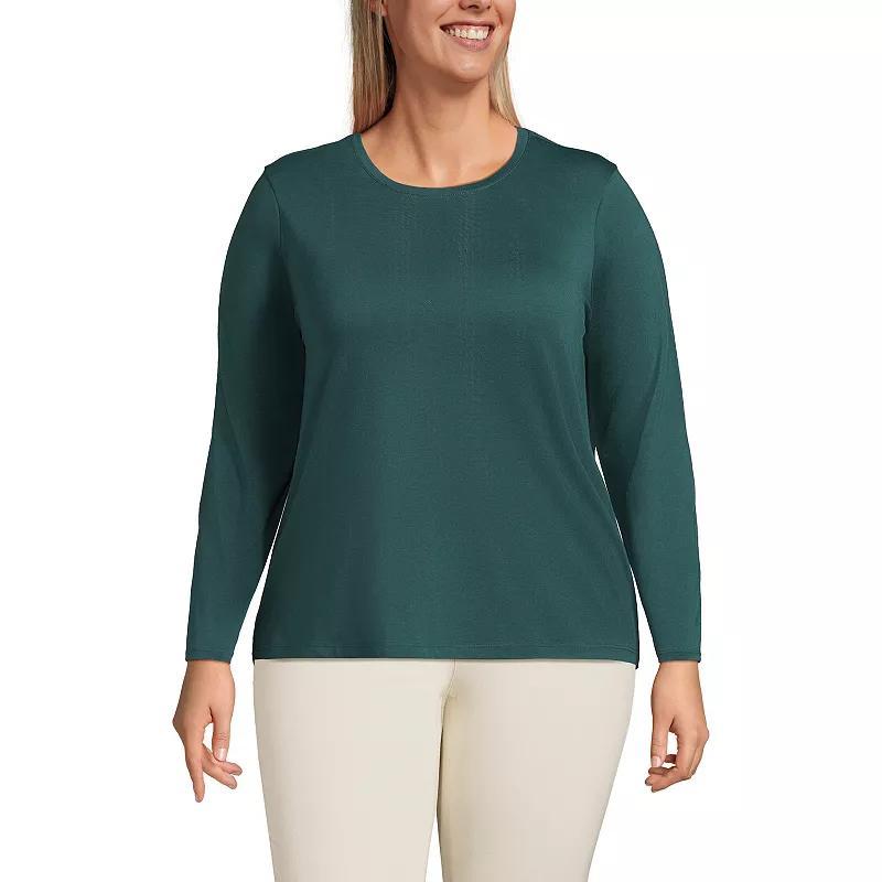 Plus Size Lands End Relaxed Supima Cotton Crewneck Tee, Womens Deep Green Product Image