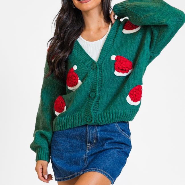 Ole Saint Nick Green Santa Hat Cardigan product image