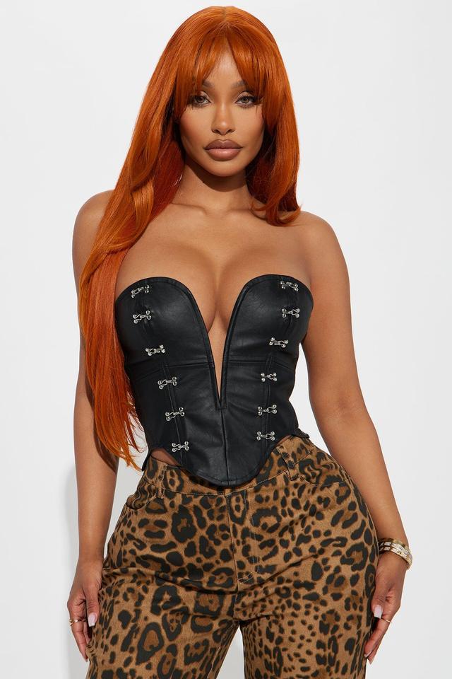 Rockstar Status Faux Leather Corset Top - Black Product Image