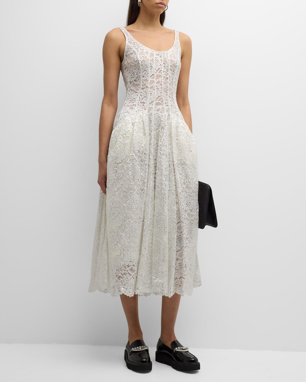 Sculpted Scoop-Neck Sleeveless Lace Midi Dress Product Image