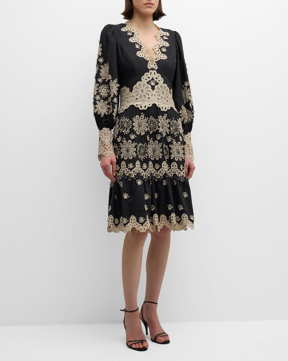 KOBI HALPERIN Matilda Lace Appliqu Long Sleeve Dress Product Image