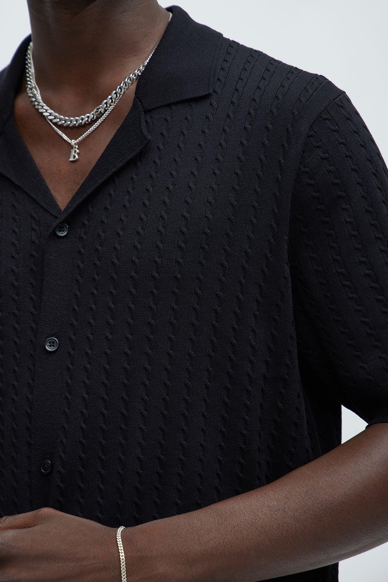 Waterfall Textured Polo Cardigan - Black Product Image