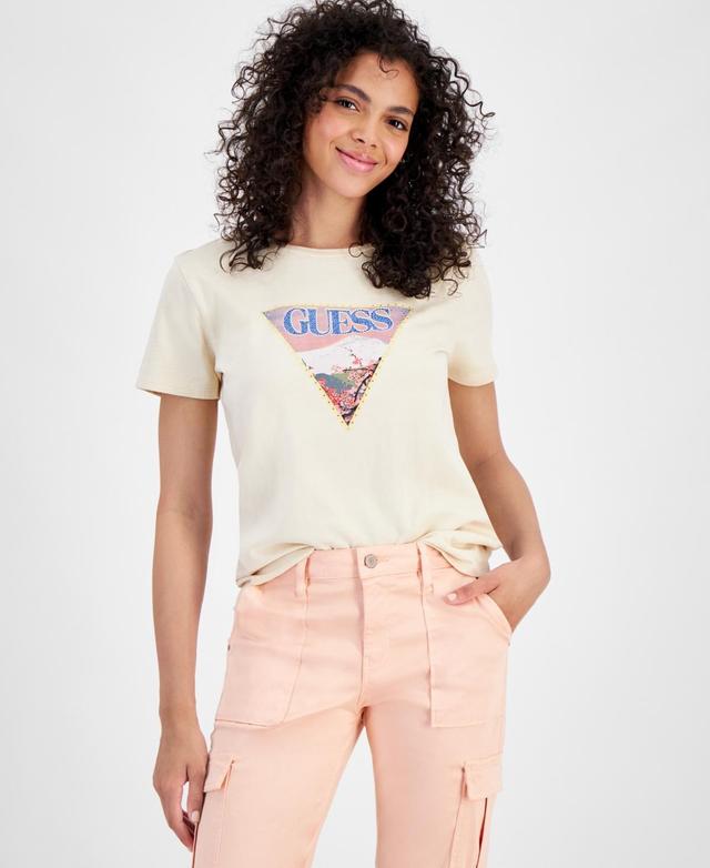 Guess Womens Fuji Embellished Short-Sleeve Cotton T-Shirt Product Image