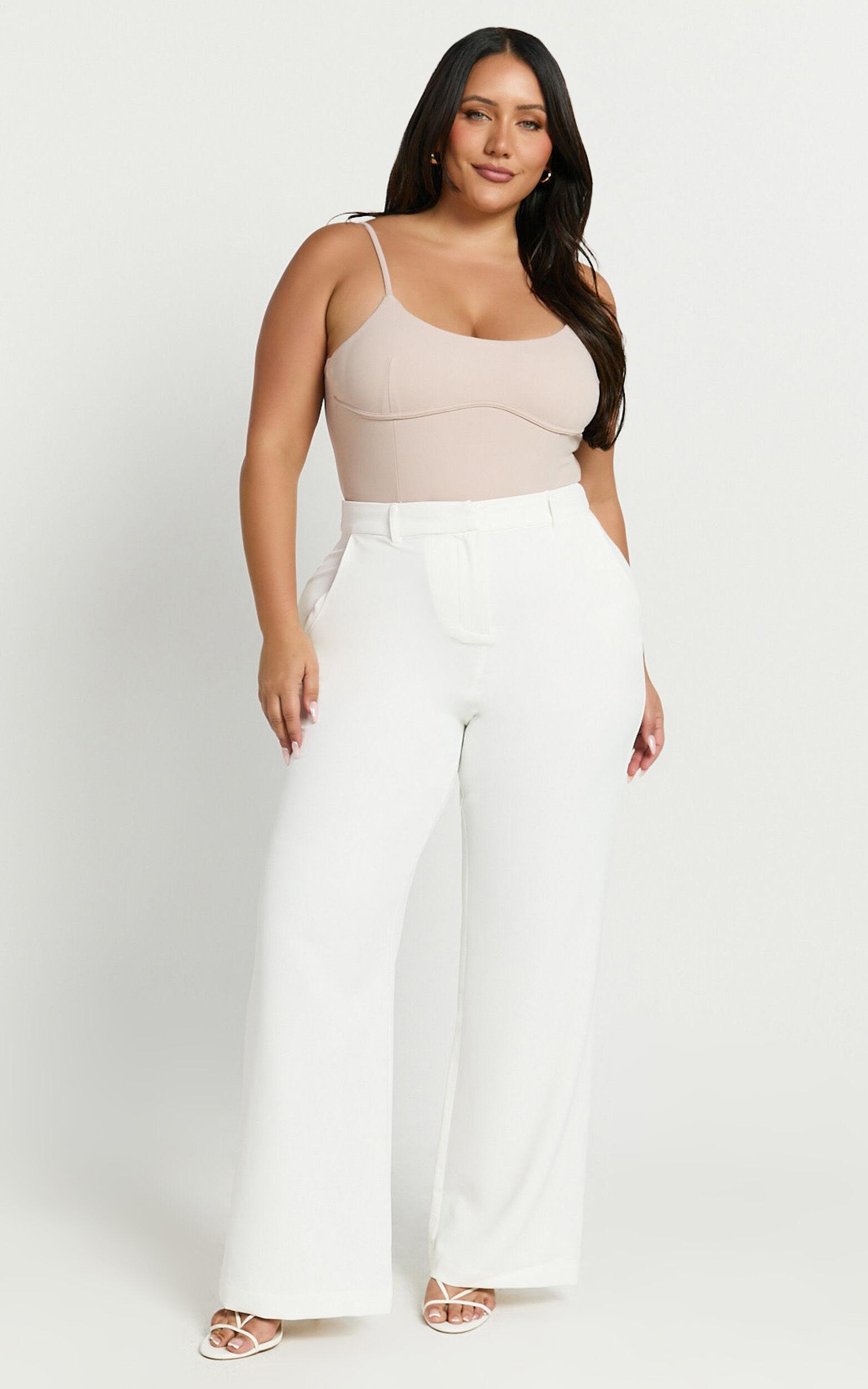 Bonnie Pants - High Waisted Tailored Wide Leg Pants in White Product Image