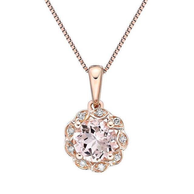 Gemminded 10k Rose Gold Morganite & Diamond Accent Pendant Necklace, Womens Pink Product Image