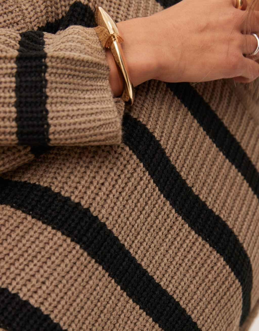 JDY stripe sweater in black and brown Product Image