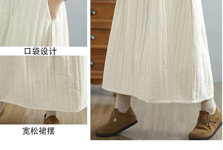 Elastic Waist Plain Padded Midi A-Line Skirt Product Image