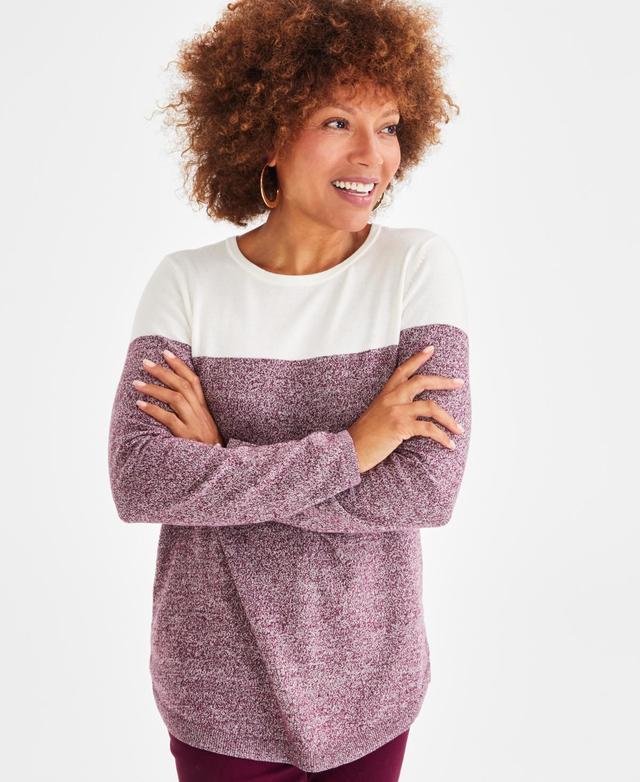 Style & Co Womens Crewneck Cotton Colorblocked Sweater, Created for Macys Product Image