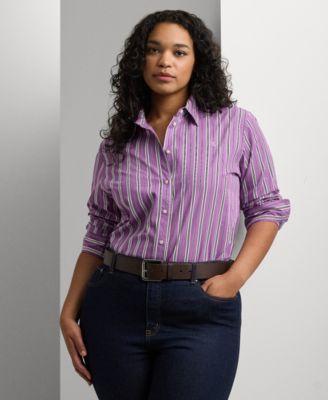 Plus Size Cotton Striped Shirt Product Image